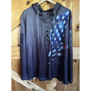 Jelly Buddy Men's 3XL (fit 2XL)‎ Gray Pullover Hoodie Lightweight American Flag